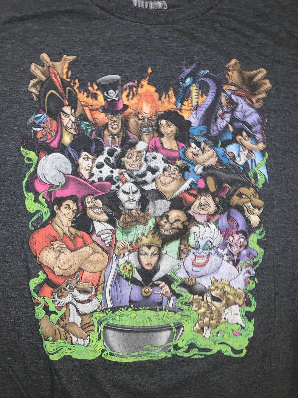 Disney Villains T Shirt Small Gray Character Collage Graphic Tee